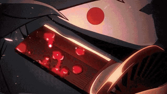 a drawing of a sword with a red circle in the middle