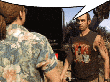 a man wearing a shirt that says " so trevor " holds hands with a woman