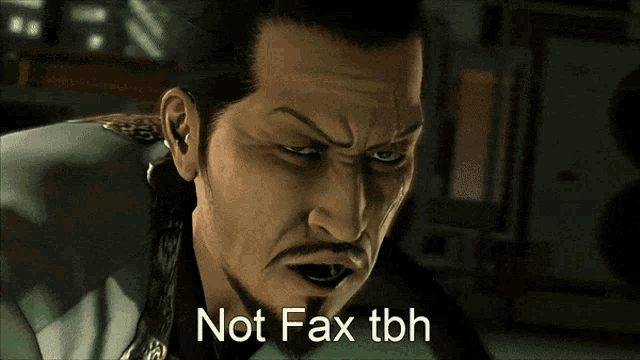 a man with a beard says not fax tbh in front of his face