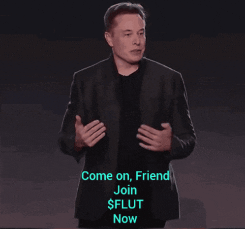 elon musk is giving a speech with the words come on friend join $plut now below him