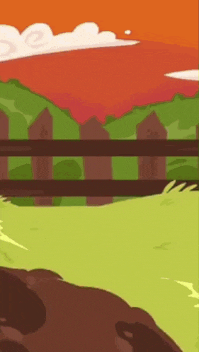 a cartoon illustration of a cow standing in a field with a fence in the background .