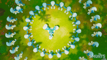 a bunch of smurfs in a circle with the word smurfs on the bottom