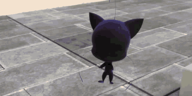 a cartoon cat is standing on a brick sidewalk looking at the camera .