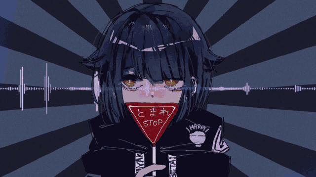 a girl with a stop sign on her face