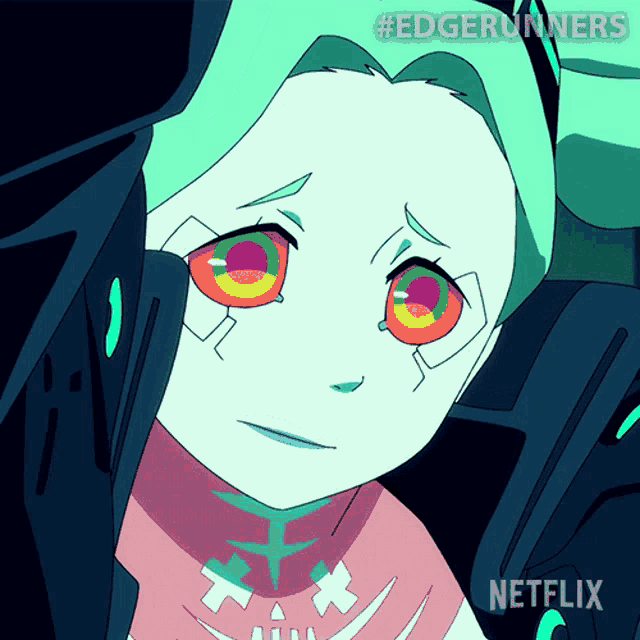 a netflix advertisement for edgerunners shows a cartoon character