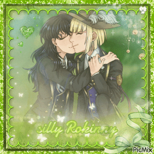 a picture of two people kissing with the name silly rokinny on the bottom right