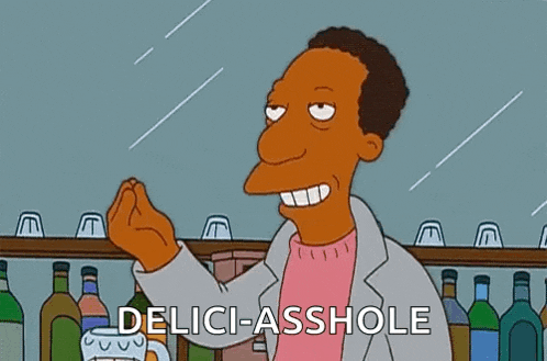 a cartoon of a man smelling something with the words delic-asshole above him