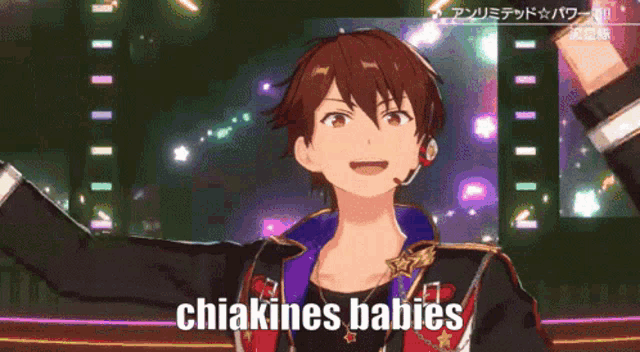 a cartoon character with the words chiakins babies on the bottom right