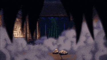 a cartoon drawing of a man in a green cape standing in a cave