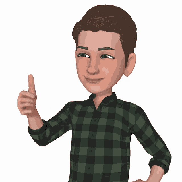 a cartoon character wearing a plaid shirt is giving a thumbs up