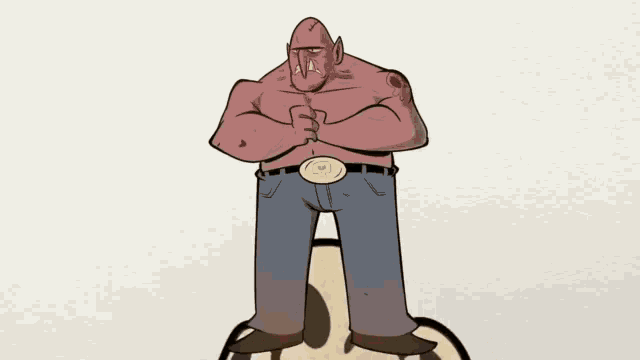 a cartoon drawing of a man standing on top of a pile of skulls