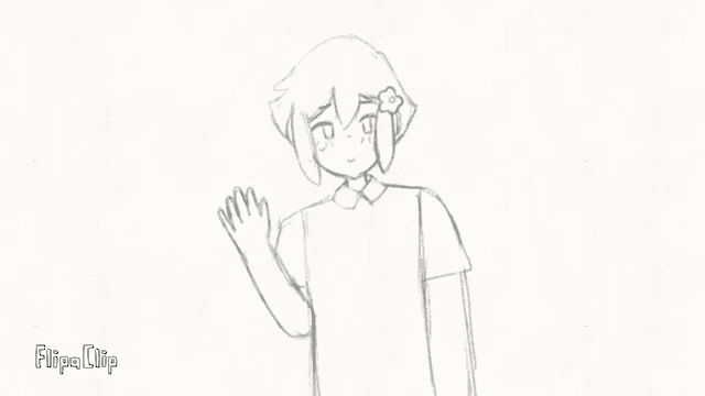 a black and white drawing of a girl waving her hand .
