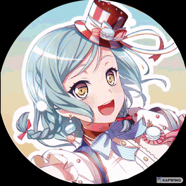 a picture of a girl wearing a top hat with a cupcake on it