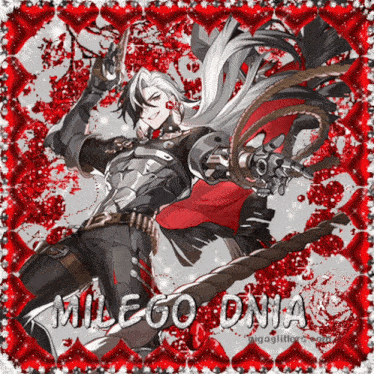 a picture of a man with long hair and the words milego dnia on the bottom