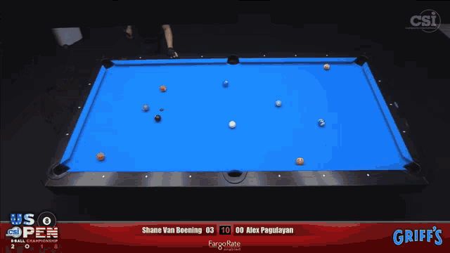 a pool table with a scoreboard that says griffs