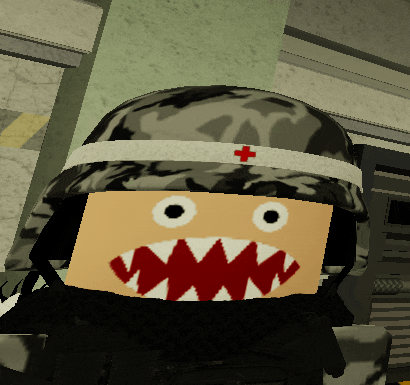 a cartoon soldier with a red cross on his hat