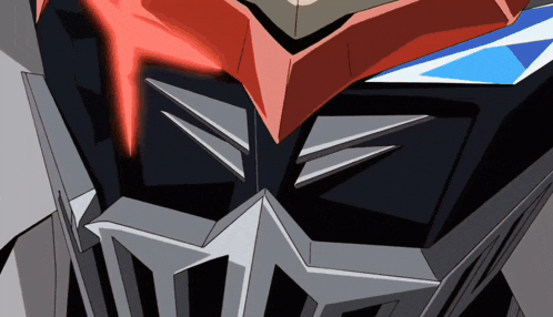 a close up of a cartoon character 's face with a red light coming out of it