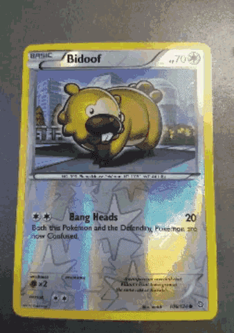 a card that says ' bidoof ' on it with a picture of a beaver