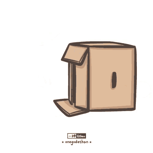a cartoon cat is sleeping in a cardboard box