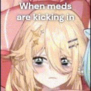 a picture of a girl with a star on her head and the words `` when meds are kicking in ''