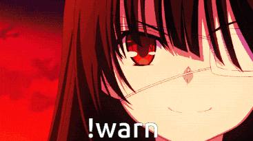 a picture of a girl with red eyes and the words warn