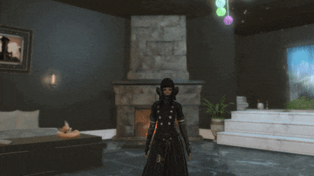 a person standing in front of a fireplace in a room