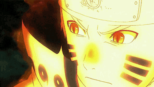 a close up of a cartoon character 's face with a yellow and orange background