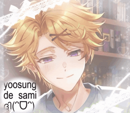 a picture of a boy with the words yoosung de sami written on the bottom