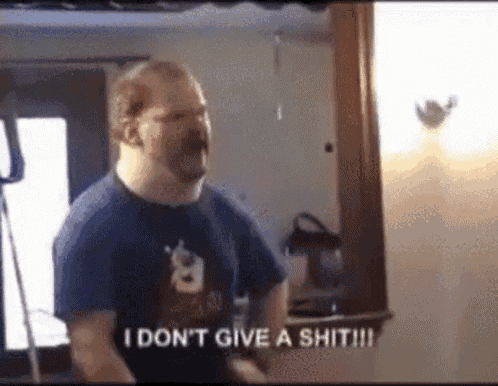 a man wearing a neck brace says " i don t give a shit "