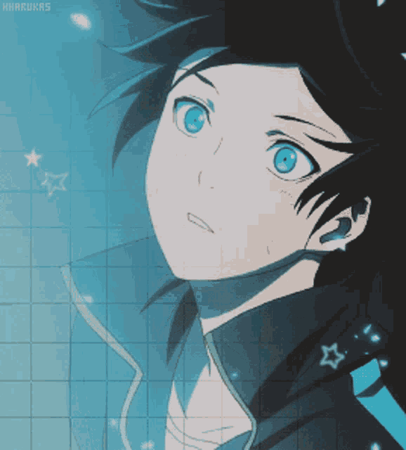 a close up of a person 's face with the name haruka5 on the bottom left