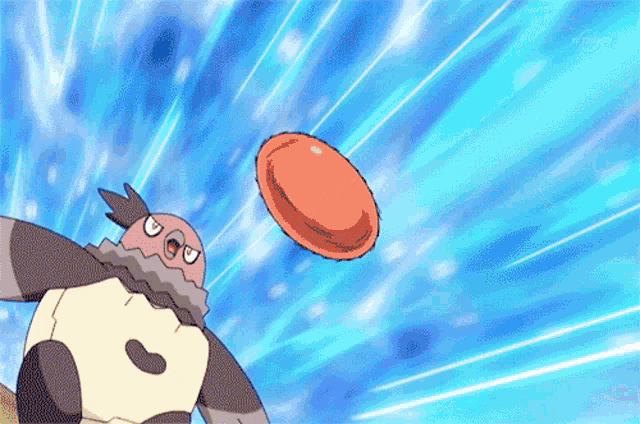 a cartoon character throws a frisbee into the air