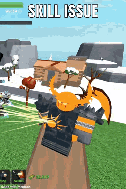 a screenshot of a video game that says skill issue on it
