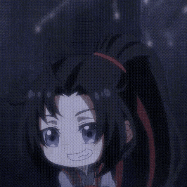 a cartoon character with a ponytail is smiling in the dark