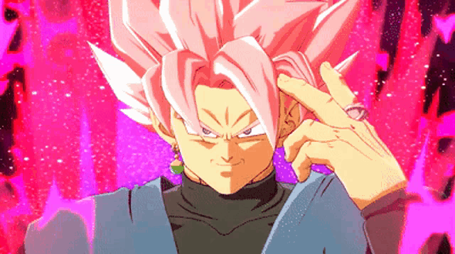 a cartoon character with pink hair and a black turtleneck