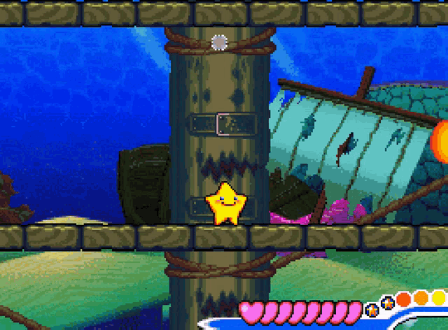 a pixel art scene with a yellow star on a pole
