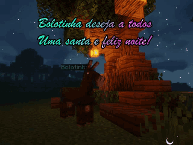a picture of a donkey in a minecraft game with the words bolotinha deseja a todos uma santa e feliz noite