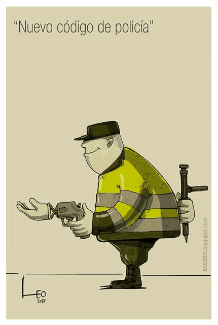 a cartoon of a man holding a gun and a pencil with the words nuevo codigo de policia