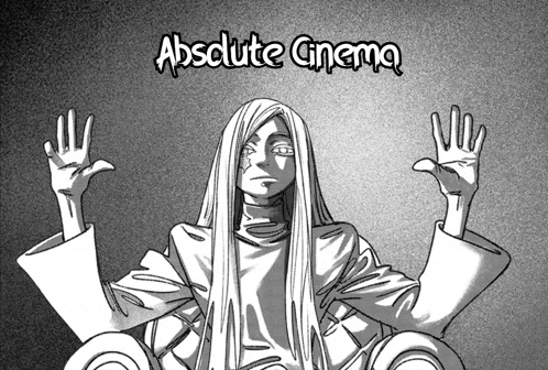 a black and white drawing of a woman with the words absolute cinema written above her