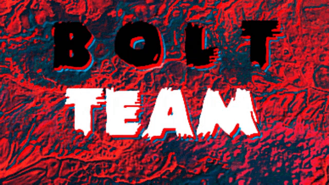 a red and blue background with bolt team written in white