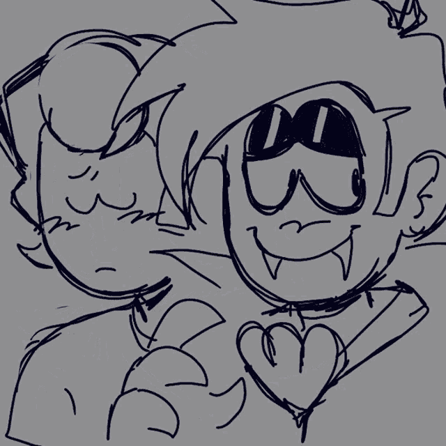 a black and white drawing of two cartoon characters with sunglasses