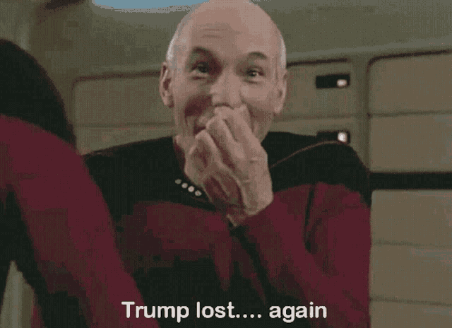 a man in a star trek uniform is saying " trump lost ... again "