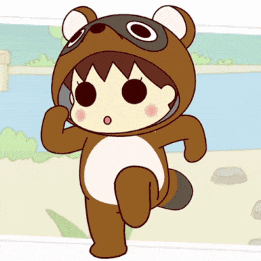a cartoon drawing of a girl dressed as a brown bear