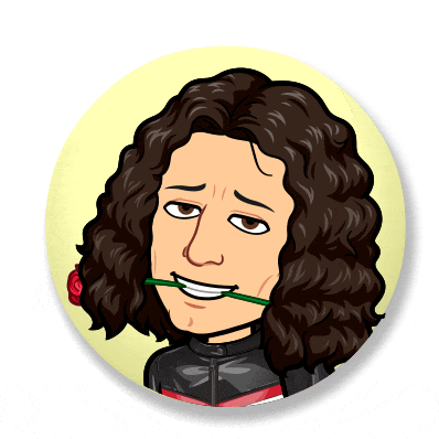 a cartoon of a man with long hair holding a rose in his mouth