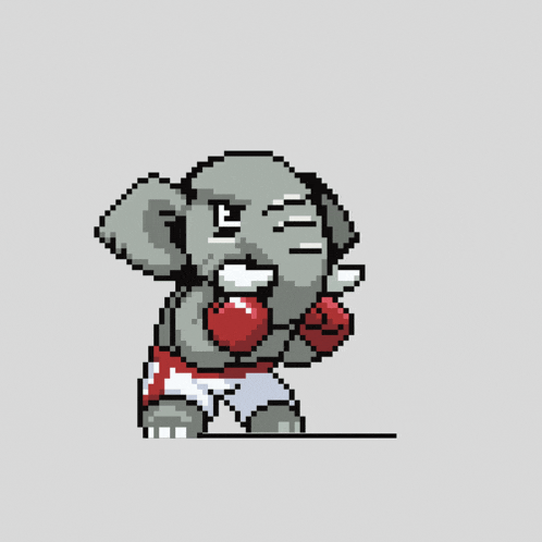 a pixel art of an elephant wearing boxing gloves and shorts