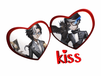 two hearts with a picture of a man and the word kiss