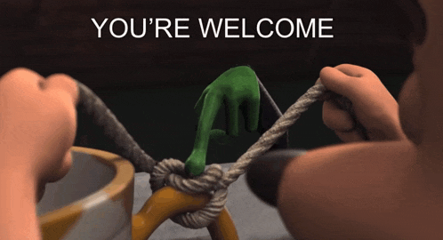 a sign that says you 're welcome with a cartoon character