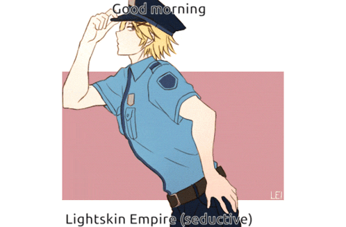 a drawing of a police officer with the caption good morning lightskin empire