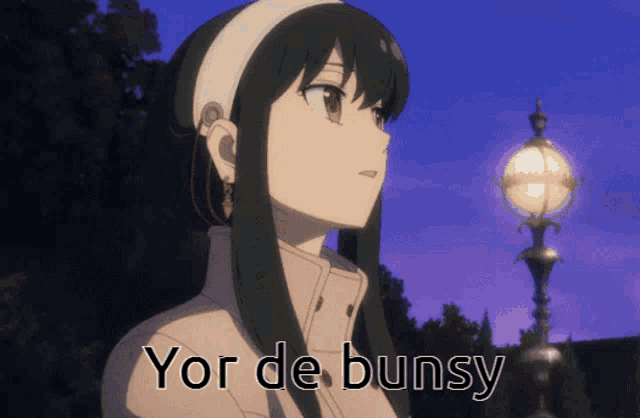 a picture of a girl with the words yor de bunsy on the bottom