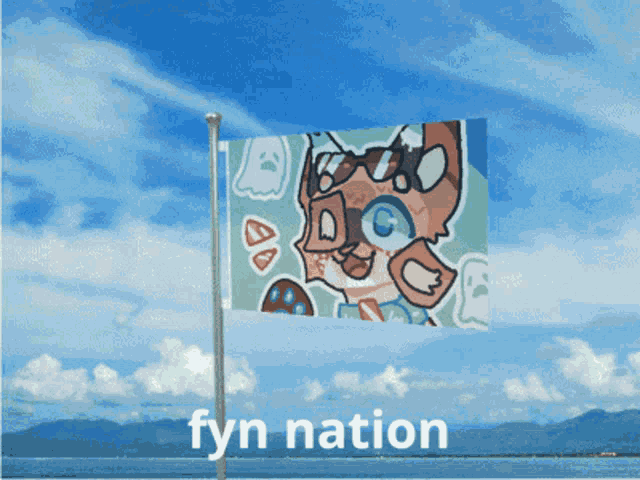 a flag with a picture of a cat and the words fyn nation on it