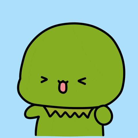 a cartoon drawing of a green frog with a pink tongue